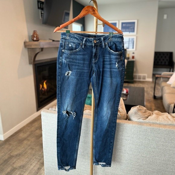 Silver Boyfriend Distressed Blue Denim - Waist 28 Length 29 - Picture 3 of 8